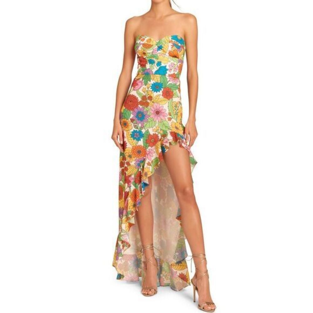 Amanda Uprichard Eden Floral Ruffle High-Low Gown Size Medium